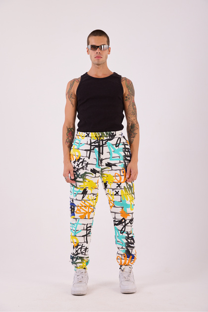 Men's Yellow Graffiti Patterned Jogger Pants