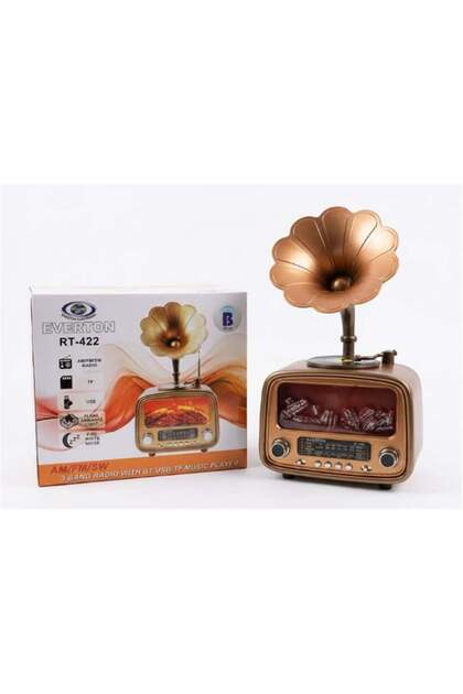 Rt-422 Bluetooth Fm-Usb-Tf-Aux Şarjlı Nostaljik Radyo Gramafon (Alev Ambiyans Işığı)