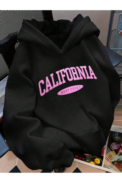 Unisex Black Pink California Printed Hooded Sweatshirt Printed Premium Oversize T-Shirt