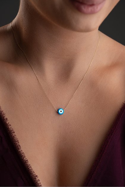 14 Ayar Altın Opal Taşlı Nazar Boncuğu Kolye