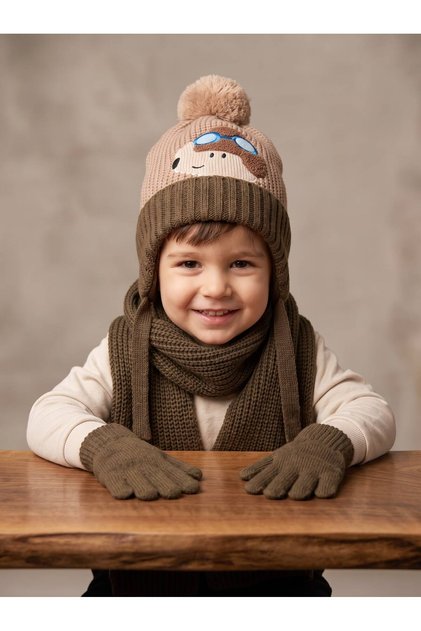 1-4 Years Old Boy Scarf-Beret-Glove Set