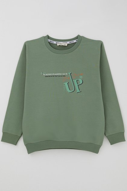 Boy's Sweatshirt with Back Lettering Print Detail, Ages 5-9, Mint Green