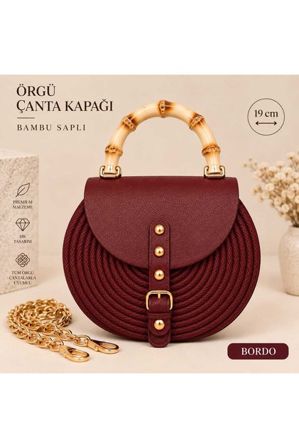 Bambu Saplı Örgü Çanta Yapım Kiti 19 Cm kapak Gold Zincirli 2 halka