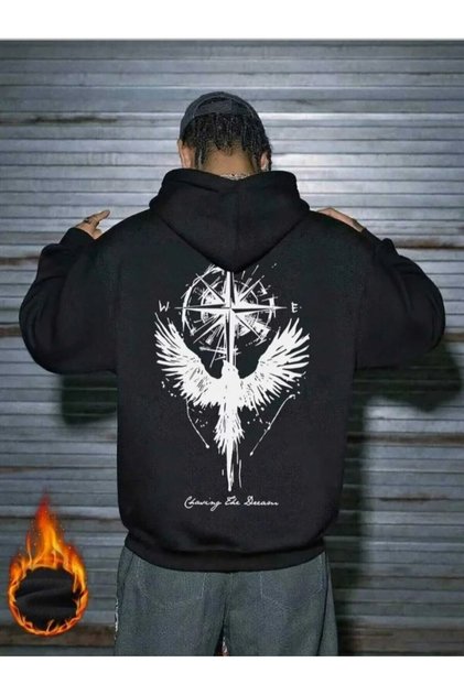 Erkek Oversize Kapüşonlu Sweatshirt – Kaliteli Kumaş Baskılı Hoodie