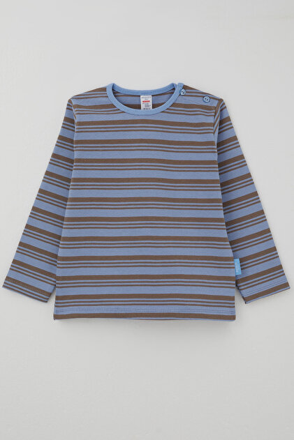 Baby Boy Long Sleeve T-Shirt with Patchwork Stripes 9 Months - 3 Years, Blue