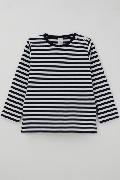 Baby Boy Long Sleeve T-Shirt with Patchwork Stripes 9 Months - 3 Years, Navy Blue