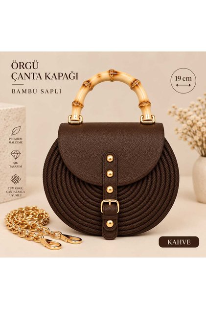 Bambu Saplı Örgü Çanta Yapım Kiti 19 Cm kapak Gold Zincirli 2 halka