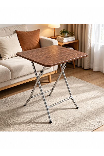Multi-Purpose Folding Table with Practical Modern Design, Durable Mdf Top with Galvanized Pipe Legs, for Dining, Picnics, Garden, Balcony, and Home Use, 80X80X72 cm