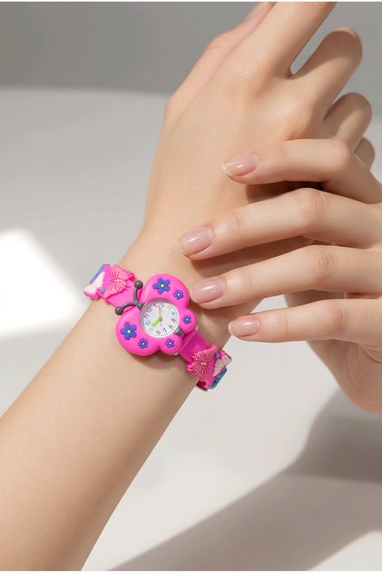 Pink Butterfly Figured Silicone Strap Children's Wristwatch - Educational Dial Children's Watch (Without Box)