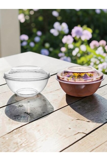 25 Pieces of Round Bowls with Lids, Mica Transparent, 160 Cc, Width: 11 cm | Height: 6 cm