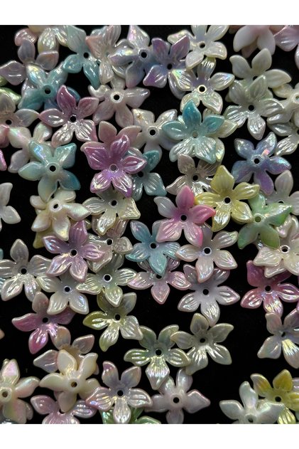 40 Adet 25 mm Sedefli Pastel Renkli Çiçek Boncuk – Karışık Renk Akrilik Takı ve Aksesuar Boncuğu
