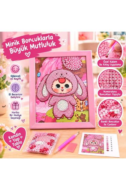 Boncuk Yapıştırma Tablo Seti Pembe Tavşan Kendin Yap Hobi Aktivite Mozaik Tablo