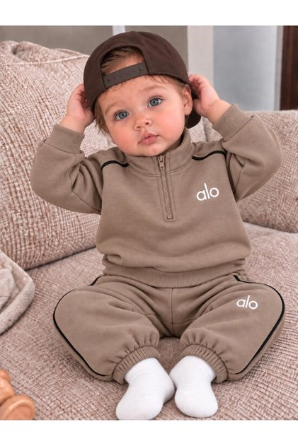 Baby/Child Unisex Stand Collar Half Zipper Stripe Detailed 2-Piece Tracksuit Set