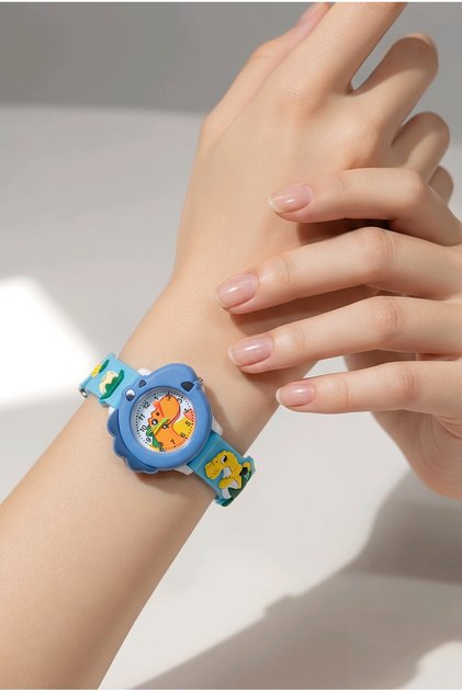 Children's Wristwatch with Cute Dinosaur Figure, Blue Color, Educational Dial, Silicone Strap (Without Box)