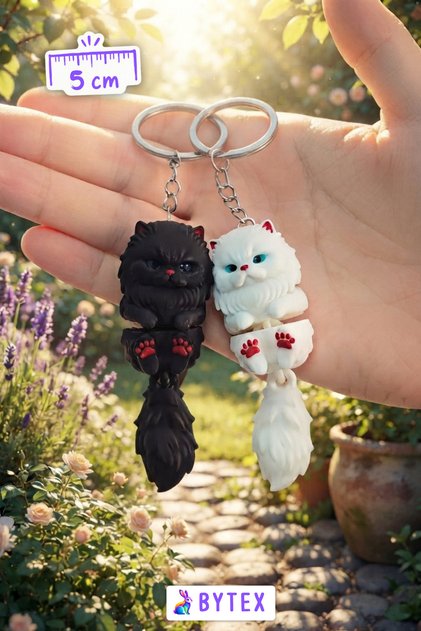 Sevimli 2'li Kedi Eklemli Anahtarlık & Çanta Süsü – Figürlü Hediyelik