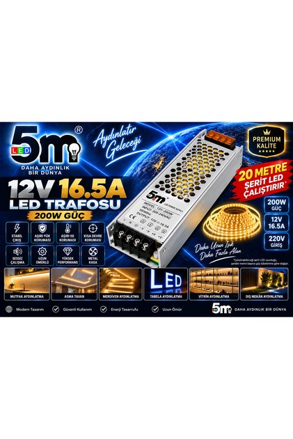 12 VOLT 16.5 AMPER ŞERİT LED TRAFOSU ADAPTÖR ( 20 mt led çalıştırır)
