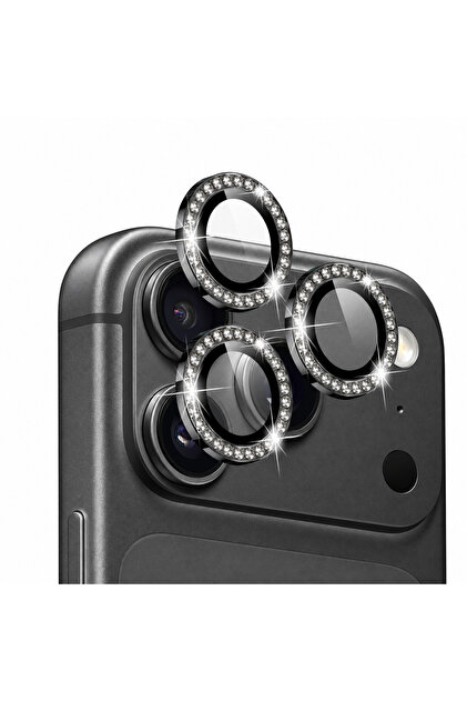 iPhone 18 Pro / 18 Pro Max Stone Camera Lens Protector – Tempered Glass and Metal Ring (Black)