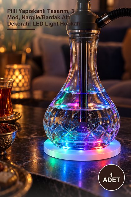 1 Adet Nargile Altı RGB LED Işık – Pilli Yapışkanlı Tasarım, 3 Mod, Nargile/Bardak Altı Dekoratif LED Light Hookah