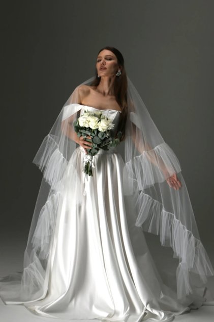 Elegant Bridal Veil with Tulle Ruffles 50 + 240 cm