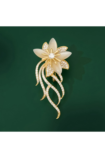 Gold renk çiçek model Yaka iğnesi-broş 6 cm yükseklik