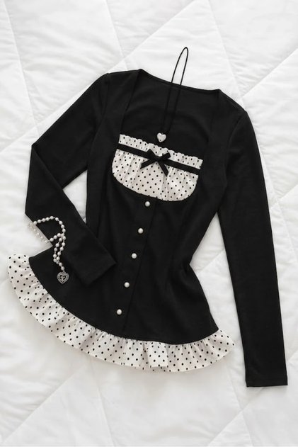 Coquette Ruffle Bottom and Collar Inner Body Detail Y2K Long Sleeve Crop Body