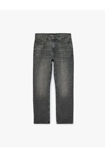 Cotton Regular Waist Straight Fit Mark Black Men's Jean Trousers 7Wam40033Nd