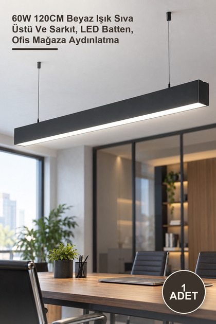 1 Adet CT-9081B Linear Armatür Ct-9081 – 60W 120CM Beyaz Işık Sıva Üstü Ve Sarkıt, LED Batten, Ofis Mağaza Aydınlatma