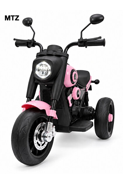 Kids Electric Ride-On Motorcycle, 3-Wheel Battery-Powered Motorbike with Headlight, Mirrors and Comfortable Seat, Stable Indoor and Outdoor Riding Toy, Pink and Black
