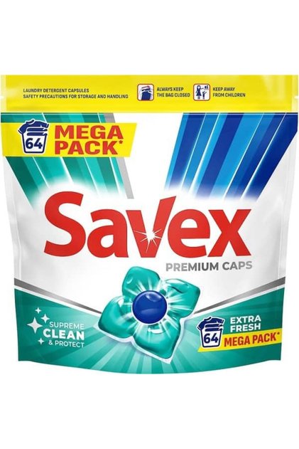 Detergent de rufe capsule Premium Caps Extra Fresh, curatare puternica, 64 capsule