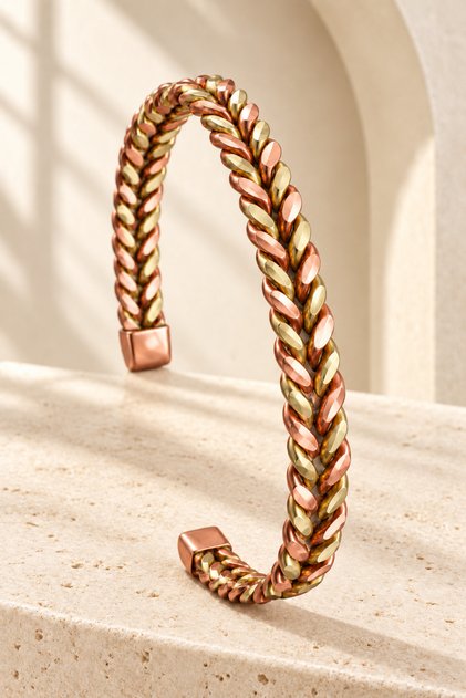 Flat Leaf Patterned Women's Copper Bracelet Authentic Handcrafted Adjustable Design