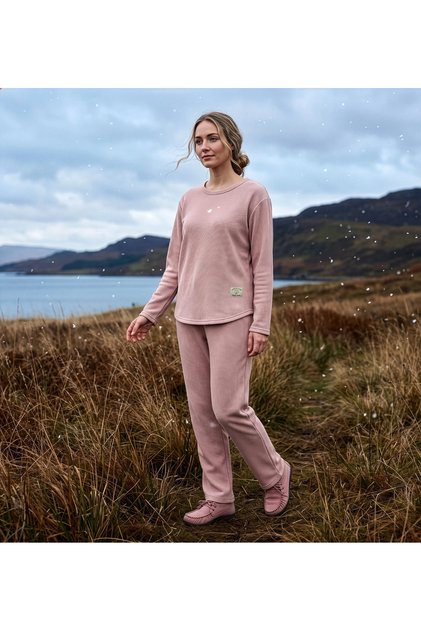Women's Waffle Fabric Crew Neck Long Sleeve Pajama Set