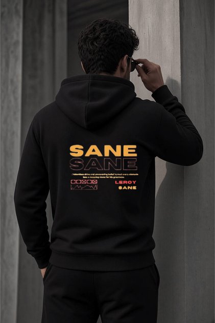 Men's 100% Cotton Black Sane Print Loose Fit Sweatshirt Hoodie