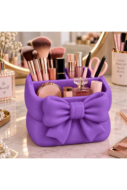 Bowknot Makeup Organizer with 3 Compartments – Cosmetic, Jewelry, and Accessory Organizer - Purple