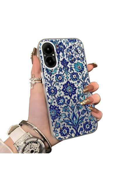 Realme 12 Lite Compatible Silicone Edge Hard Back Case Phone Case with Iznik Tile Pattern
