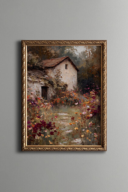 Stone House in the Flower Garden - Vintage Patterned Painting - Fine Model