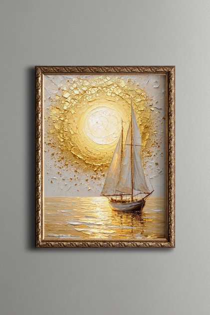 Sailboat in Golden Sunset - Vintage Patterned Painting - Fine Model