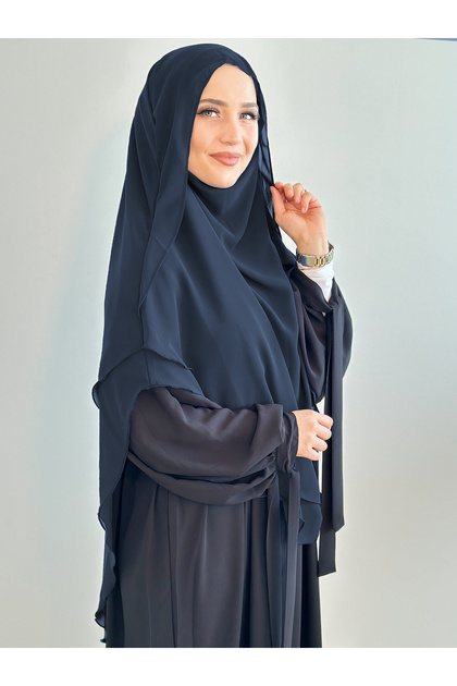 Gölgelikli Sufle Khimar Şal Şifon Kumaş Lacivert