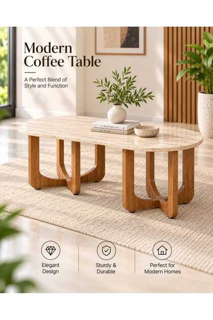 Modern Oval Coffee Table 130x70x45 cm – Stylish Living Room Center Table with Sculptural Legs