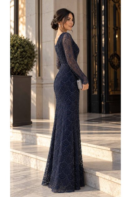 Kolları Uzun Hafif Balık Model İşlemeli Şık Abiye-964