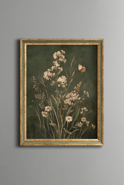 Wild Flowers and Butterfly - Vintage Patterned Painting - Fine Model