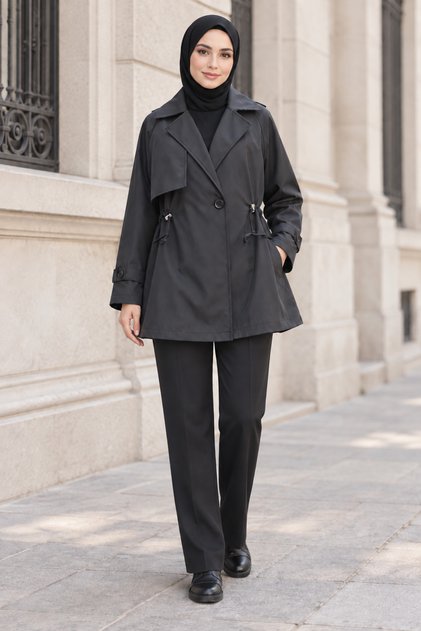 Double-breasted trench coat-black