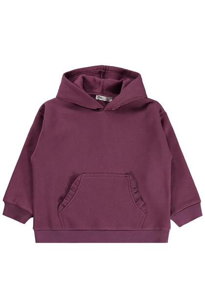Civil Kız Çocuk Kanguru Cepli Fırfırlı Sweatshirt | 3 İp Uzun Kol | Okul Kreş ve Günlük Kullanım - Lila