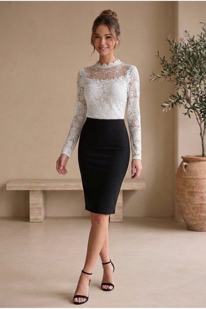 Bluza eleganta de dama cu detalii din dantela transparenta, guler inalt si maneci lungi, A-141