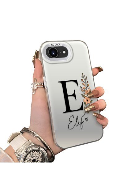 iPhone 16E Compatible Silicone Edge Hard Back Case Letter E Patterned Couple Phone Case
