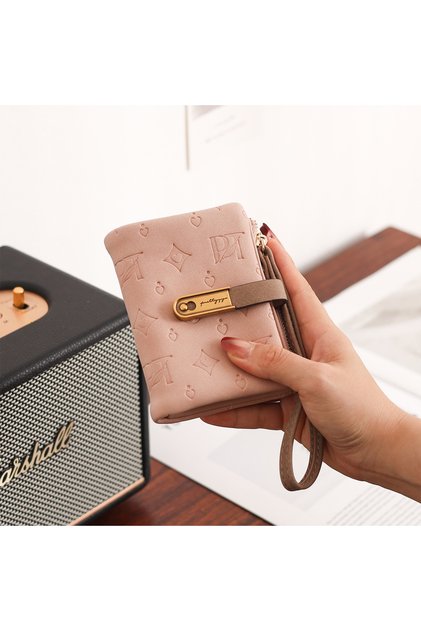 Pink Color Print Patterned Multi-Compartment Wallet Handbag