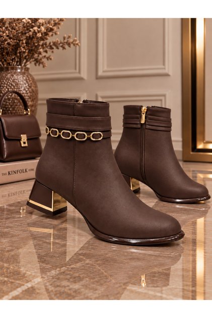 Women's Short Boots with Chain Detail, Zipper, Short Heel, Stylish Daily Ankle Boots