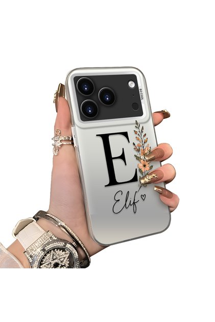 iPhone 17 Pro Max Compatible Silicone Edge Hard Back Case Letter E Patterned Couple Phone Case