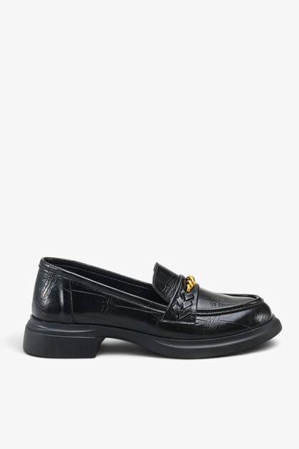 İsolre Women's Loafer Shoes - Black Crocodile