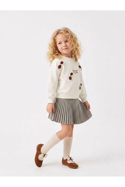 Girl's Bow Appliqué Sweatshirt and Pleated Skirt 2-Piece Set