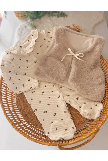 Plush Vest and Tulip Patterned Booties Jumpsuit Set